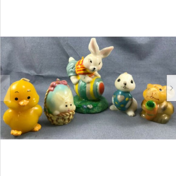 Vtg Set Hand Painted Easter Egg Wax Candles Spring Decor Bunny Chicks Duck - Picture 1 of 5